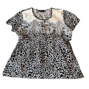 Baby Phat Womens XL Leopard Print SCRUB Top Black White